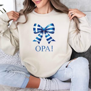 Greek Sweatshirt OPA Sweatshirt Greek Flag Shirt Greek Pride Shirt Greece Gift Greek Bow Design Mediterranean Shirt Greece Bow Sweatshirt