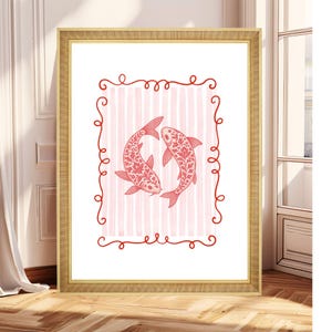 Koi Fish Art Print Koi Poster Yin Yang Chinoiserie Wall Art Grandmillennial Wall Art Red Koi Fish Print Koi Fish Wall Art Japan Home Decor