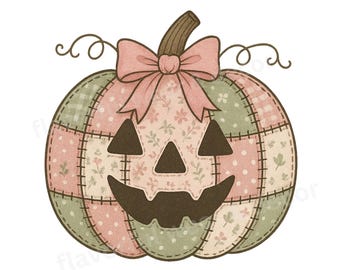 Floral Patchwork Png Quilted Pumpkin PNG Pumpkin Bow PNG Patchwork Pumpkin PNG Coquette Sage Pumpkin Cottagecore Fall Vibes Autumn Clipart
