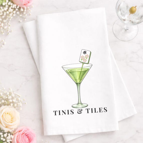 Mahjong Cocktail Tea Towel Mahjong Hostess Gift Mah Jong Gifts Mahjong Party Mahjong Game Night Tile Game Gift Mahjong Accessories Tini Time