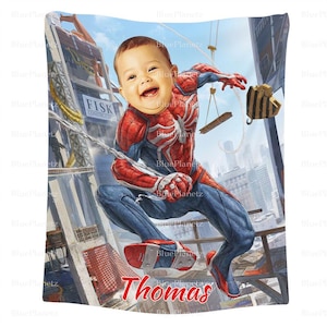 Personalisierte Spider Man Gebäude Decke, benutzerdefinierte Foto Name Superheld Decke, Geburtstagsgeschenk, Jungen Decke, Mädchen Decke, Weihnachtsgeschenk