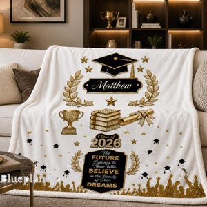Manta de graduación personalizada, regalo de graduación con nombre personalizado, manta de la promoción de 2026, regalo para graduados de secundaria y universidad.