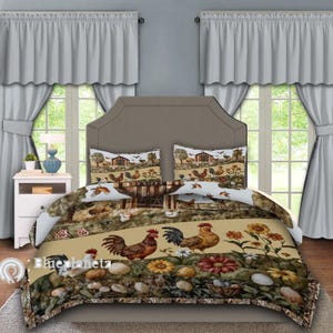 Personalized Christmas Bedding Set, Custom Chick Farm Barn Bedding Set, Zippered Duvet Cover & 2 Pillowcases, Christmas Gift