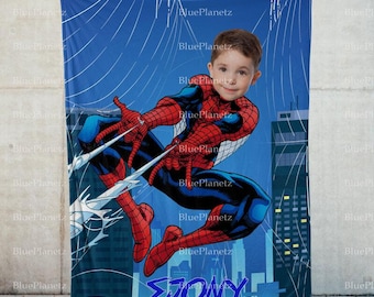 Personalized Spider Man Blanket, Custom Photo Name Superhero Blanket,  Birthday Gift, Boy Blanket, Girl Blanket, Christmas Gift for Kids,