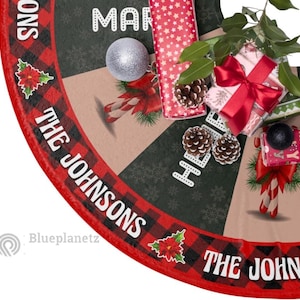 Personalized Christmas Tree Skirt, Custom Names Candy Cane Christmas Tree Skirt, Christmas Home Decor, Christmas Gift, Size 44''