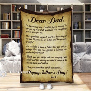 Manta personalizada con letras de agradecimiento a papá, manta feliz del día del padre, regalo para papá / abuelo, manta de cumpleaños de hijo e hija