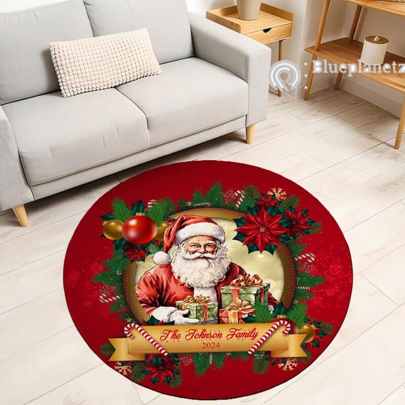 Tappeto Natalizio 3D Con Babbo Natale - Trapuntato, Decorativo Per Soggiorno, Antiscivolo, Poliestere