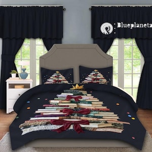 Personalized Christmas Book Bedding Set, Custom Christmas Tree Book Bedding Set, Zippered Duvet Cover & 2 Pillowcases, Christmas Gift