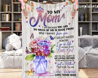 Personalisierte Decke für meine Mutter, Hortensie Decke, individuelles Muttertagsgeschenk, Muttertagsgeschenk, Geschenk von Tochter Sohn