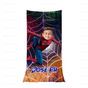Personalized Spider Man Beach Towel, Custom Photo Name Superhero Beach Towel, Birthday Gift, Boy Girl Towel, Christmas Gift