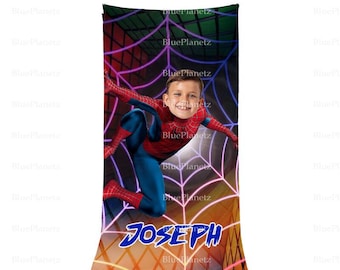 Toalla de playa personalizada de Spider Man, toalla de playa de superhéroe con foto y nombre personalizado, regalo de cumpleaños, toalla para niño y niña, regalo de Navidad