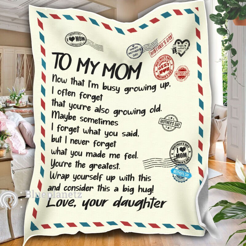 Personalisierte Decke für meine Mutter, Decke mit Brief an meine Mutter, Dankeschön-Mama-Decke, Muttertagsgeschenk, Geburtstagsgeschenk für Mama