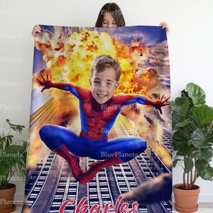 Personalisierte Feuer Spinnen Mann Decke, benutzerdefinierte Foto Name Superheld Decke, Geburtstagsgeschenk, Jungen Decke, Mädchen Decke, Weihnachtsgeschenk für Kinder