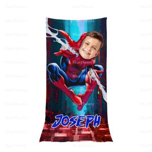 Personalized Spider Man Beach Towel, Custom Photo Name Superhero Beach Towel, Birthday Gift, Boy Girl Towel, Christmas Gift