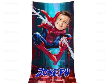 Toalla de playa personalizada de Spider Man, toalla de playa de superhéroe con foto y nombre personalizado, regalo de cumpleaños, toalla para niño y niña, regalo de Navidad