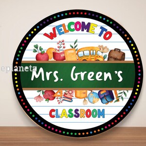 Personalized Teacher Door Hanger, Custom Welcome Teacher&#39;s Classroom Round Wooden Sign, Teacher Door Sign, Teacher Gift
