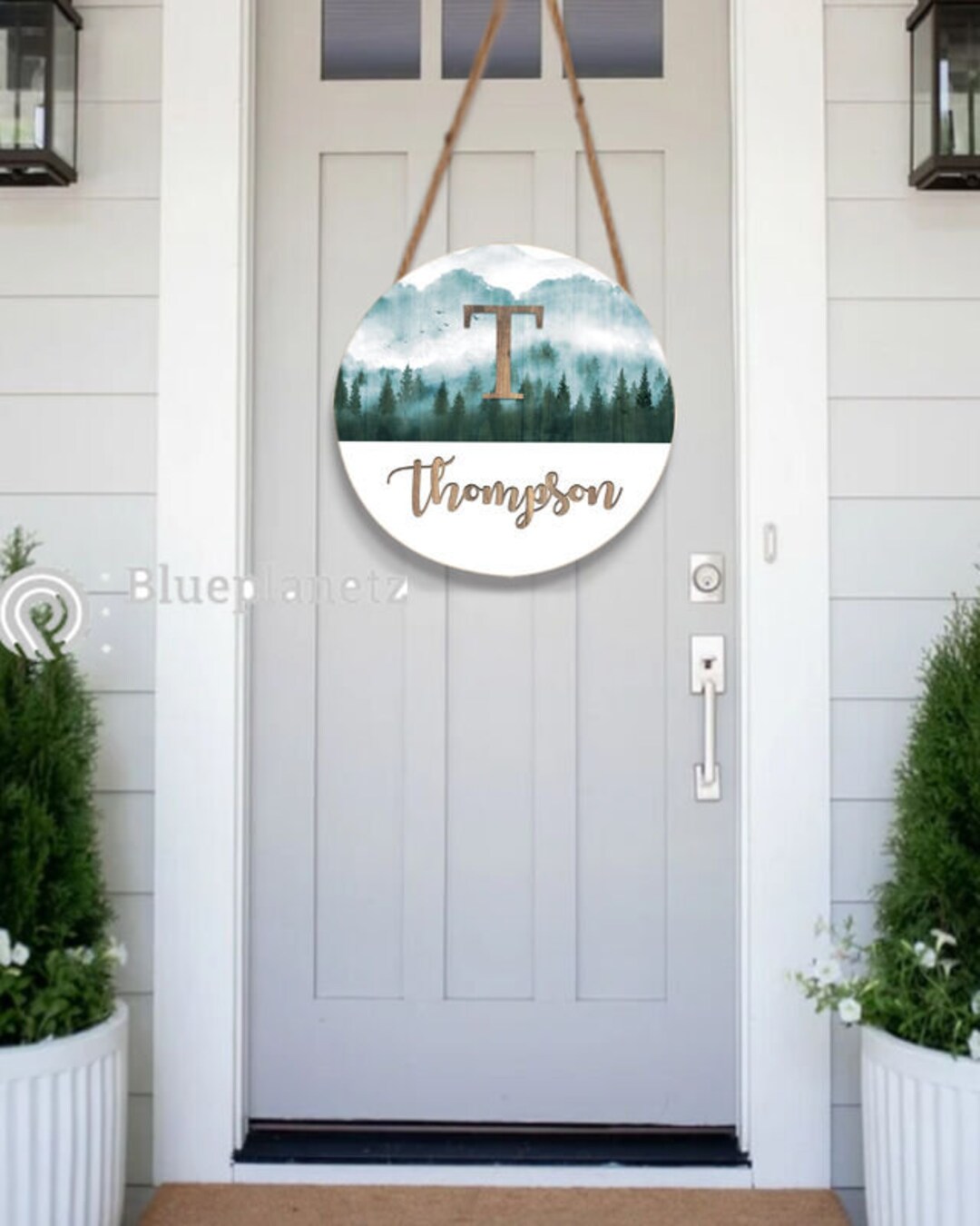 Personalized Door Hanger, Custom Round Wooden Sign, Custom Initial and ...