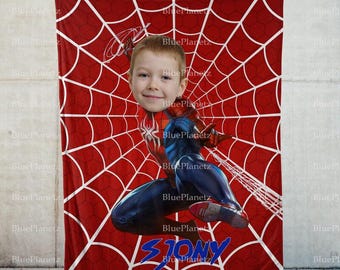 Personalized Red Spider Man Blanket, Custom Photo Name Superhero Blanket, Kids Christmas Gift, Birthday Gift, Boy Blanket, Girl Blanket,