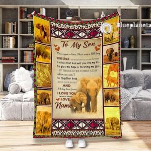 Manta personalizada para mi hijo, manta de elefantes personalizada, regalo para hijo, regalo de cumpleaños de mamá, papá, abuelo, abuela