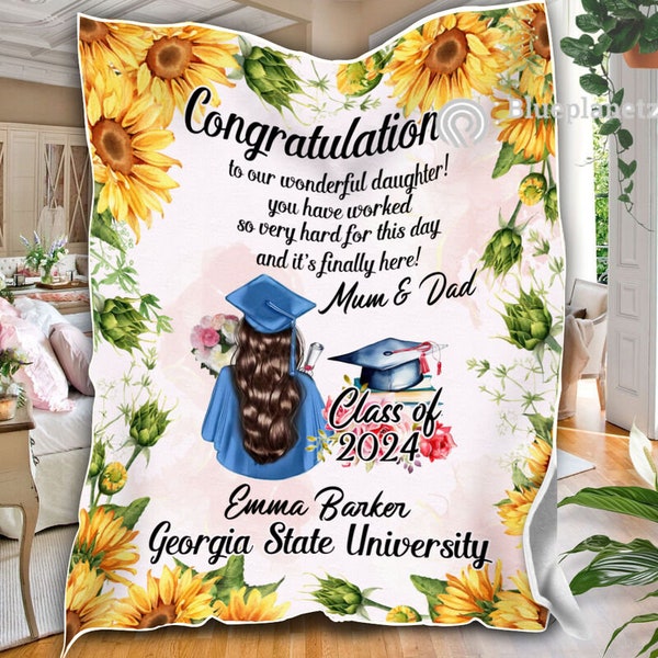 Personalized Graduation Blanket, Congratulation to Daughter/ Son Graduation Blanket, Gift from Dad and Mom, Graduation Gift, Daughter's Gift