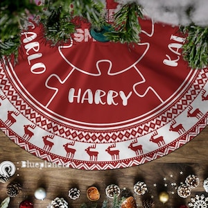 Personalized Christmas Tree Skirt, Custom Names Puzzles Christmas Tree Skirt, Christmas Home Decor, Christmas Gift, Size 44''