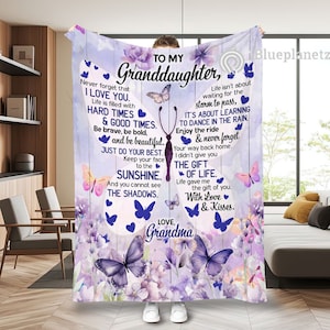 Custom Name Monarch Butterflies Blanket, Personalized To My Granddaughter Blanket, Birthday Gift for Granddaughter from Grandma Grandpa