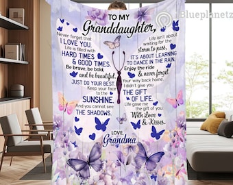 Custom Name Monarch Butterflies Blanket, Personalized To My Granddaughter Blanket, Birthday Gift for Granddaughter from Grandma Grandpa