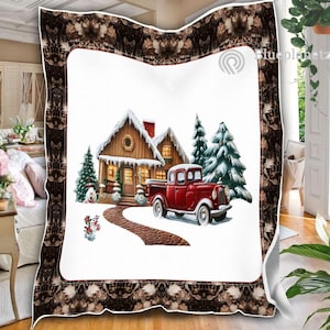 Personalized Christmas Blanket, Custom Christmas Tree Red Truck Blanket, Christmas Gift
