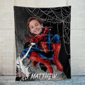 Gepersonaliseerde Spider Man deken, aangepaste foto naam superheld deken, kerstcadeau voor kinderen, verjaardagscadeau, jongensdeken, meisjesdeken