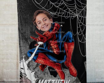 Personalized Spider Man Blanket, Custom Photo Name Superhero Blanket, Christmas Gift for Kids, Birthday Gift, Boy Blanket, Girl Blanket