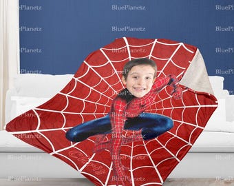 Personalized Red Spider Man Blanket, Custom Photo Name Superhero Blanket, Christmas Grandson Gift Blanket, Granddaughter Gift, Birthday Gift