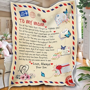 Manta personalizada para mamá, manta con carta para mamá, manta "Gracias por siempre", regalo para el Día de la Madre, regalo de cumpleaños para mamá