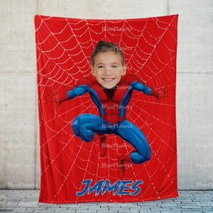 Gepersonaliseerde rode spider-man deken, aangepaste foto naam superheld deken, kerstcadeau kleinzoon, meisje deken, cadeau voor kind, verjaardagscadeau