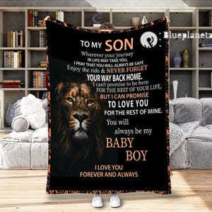 Manta personalizada para mi hijo, manta de león personalizada, regalo para hijo, regalo de cumpleaños de papá, manta con mensaje para hijo