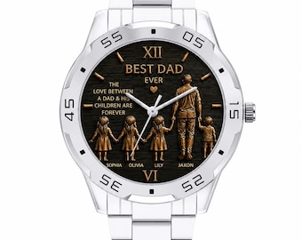 Personalized Dad Watch with Kids Names, Custom Father’s Day Gift for Dad, Best Dad Ever Watch, Patriotic USA Watch, Gift from Son Daughter