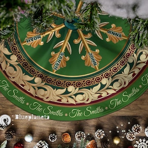 Personalized Christmas Tree Skirt, Custom Names Vintage Christmas Tree Skirt, Christmas Home Decor, Christmas Gift, Size 44''