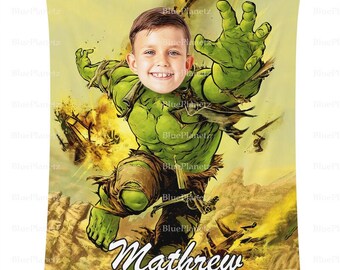 Personalized Hulk Blanket, Custom Photo Name Superhero Blanket, Birthday Gift, Boy Blanket, Girl Blanket, Christmas Gift