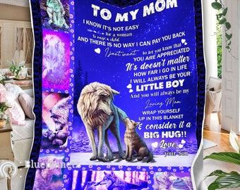 Personalisierte To My Mom Decke, Wolfs Nachricht Decke, Muttertagsdecke, Benutzerdefiniertes Muttertagsgeschenk, Mama Geburtstagsgeschenk, Geschenk für Sie