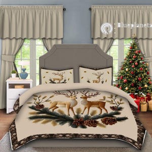 Personalized Christmas Bedding Set, Custom Couple Reindeers Bedding Set, Zippered Duvet Cover & 2 Pillowcases, Christmas Gift