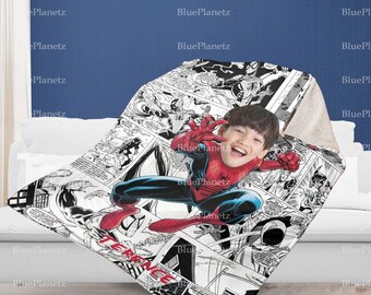 Personalized Spider Man Blanket, Custom Photo Name Superhero Blanket, Birthday Gift, Boy Blanket, Girl Blanket, Christmas  grandson Gift