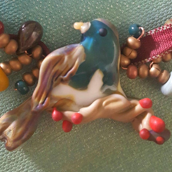 Earth Balance Etched Art Glass Bead Assemblage Necklace by Helen's Harvest