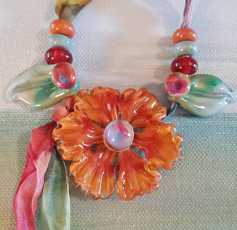 Cinnamon Girl Lampwork Floral Bead Set by Helen/'s Harvest