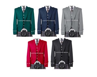 Handgemaakt Schots Serge-wollen argyle-kiltjack met vest – trouwoutfit