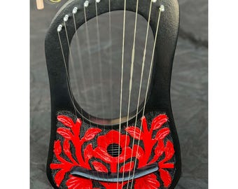 Flower Rosewood 10-strängad lyraharpa - Skotsk, väska och tangent
