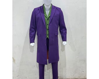 Men's Dark Knight Joker Cosplay – Purple Wool Long Coat with Vest