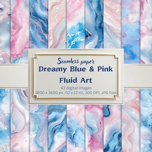 Dreamy Blue & Pink Fluid Art Digital Paper Pack - Elegant Seamless Abstract Textures, Soft Pastel Backgrounds, Scrapbooking, Fabric Design