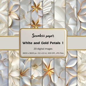 Weiß und Goldblätter Digital Paper Pack, nahtlose Texturen, elegante Wandkunst, hochauflösende Hintergründe für Scrapbooking und Design, JPG