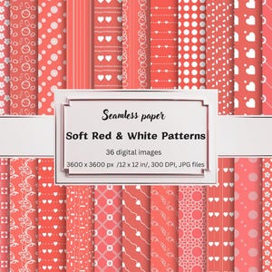 Soft Red and White Digital Paper Pack | 36 Seamless Patterns for Scrapbooking,  Invitations, Crafts, Backgrounds, Floral & Geometric Designs