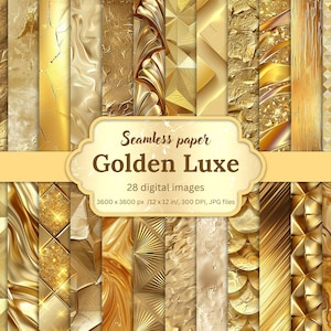 Golden Luxe Digital Paper Bundle | 28 Metallic Gold Textures | Gold Foil Backgrounds | Geometric Patterns | Invitations, Branding, Design