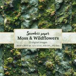 Moss & Wildflowers Seamless Digital Paper Pack, 23 Nature-Inspired Floral and Fungi Textures, Crafting, Scrapbooking, Design Projects, Decor